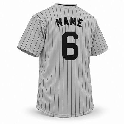 Milwaukee Bears NLB Jersey — Gray back mockup, block NAME and number 6. Royal Retros.
