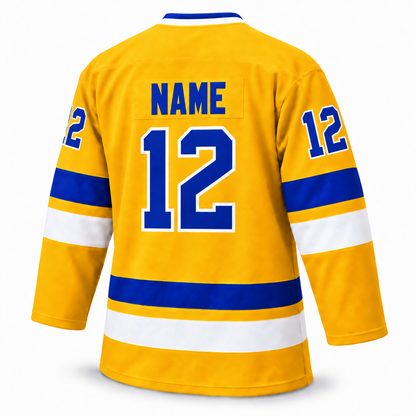 Minnesota Fighting Saints custom hockey jersey, yellow, back view with NAME and number 12
