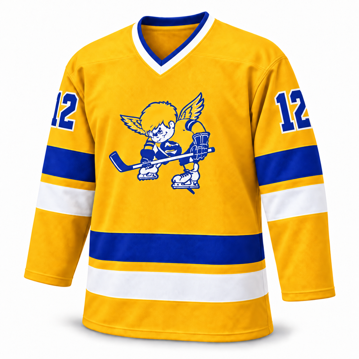 Minnesota Fighting Saints custom hockey jersey, yellow, front view