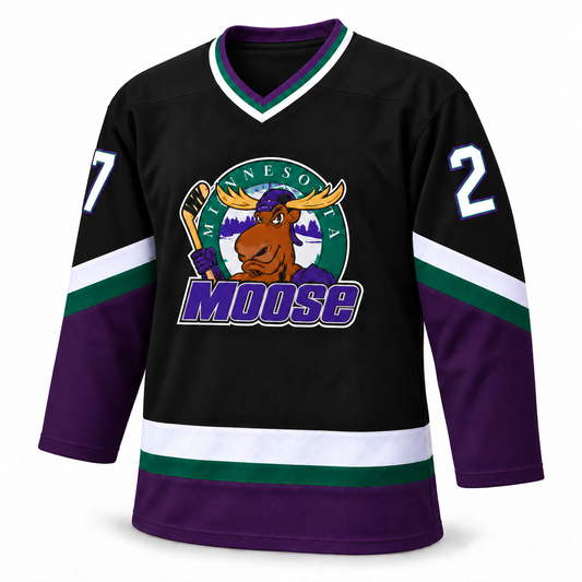 Minnesota Moose black jersey front mockup, number 27