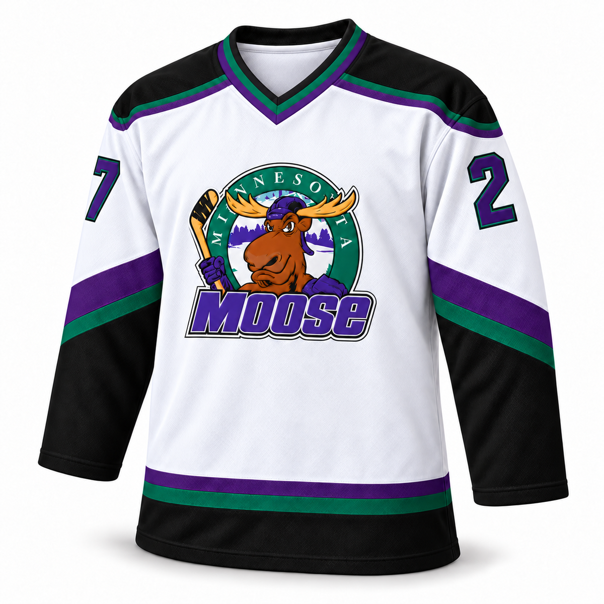 Minnesota Moose white jersey front mockup, number 27