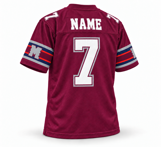 Montreal Machine maroon WLAF jersey, NAME and number 7, back view