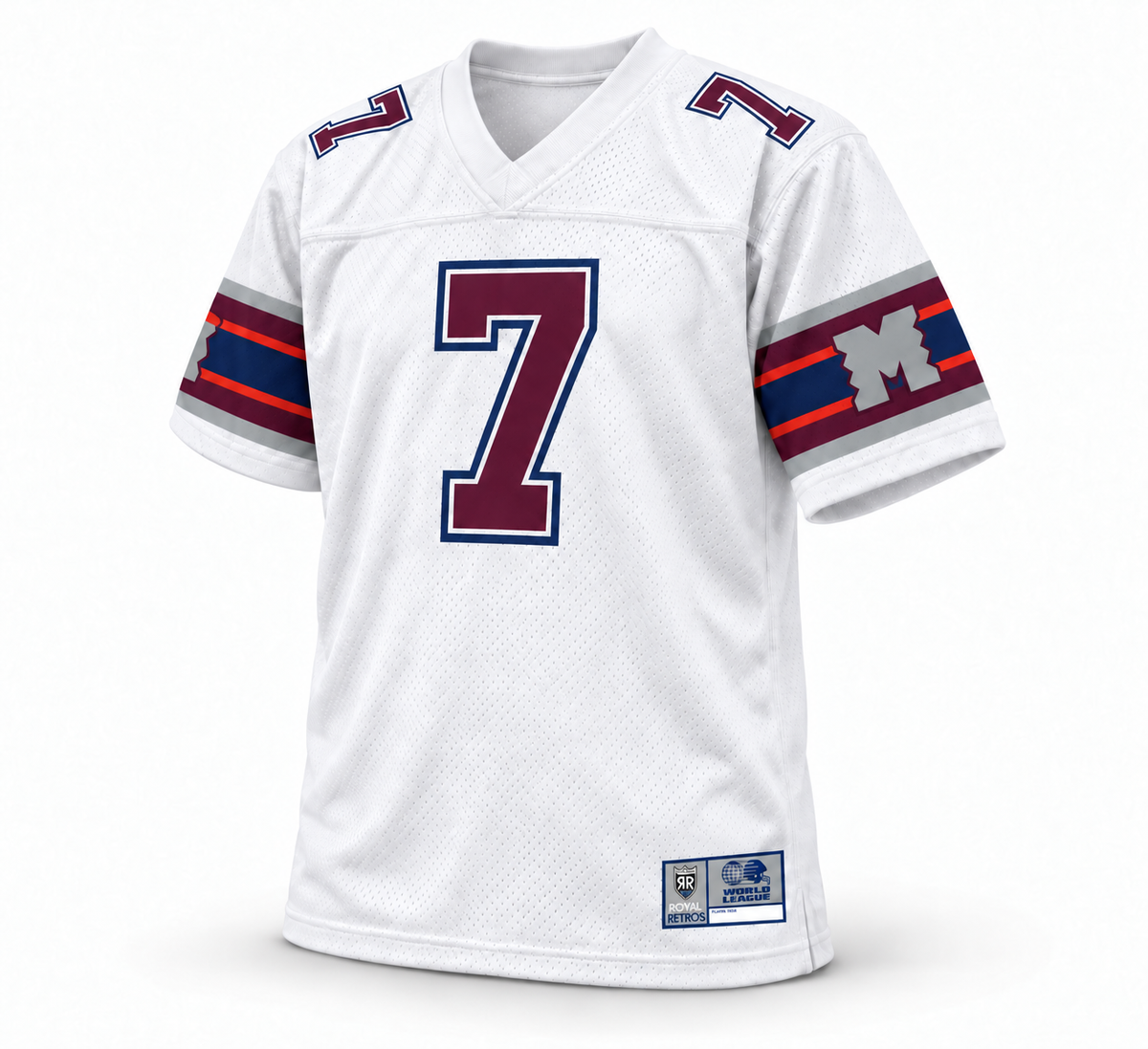 Montreal Machine white WLAF jersey, number 7, front view
