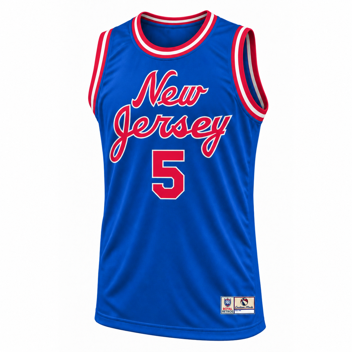 New Jersey Basketball Jersey — royal blue number 5 front approved mockup