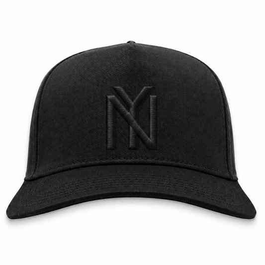 New York Black Yankees blackout snapback hat with black 3D puff NY embroidery, front view