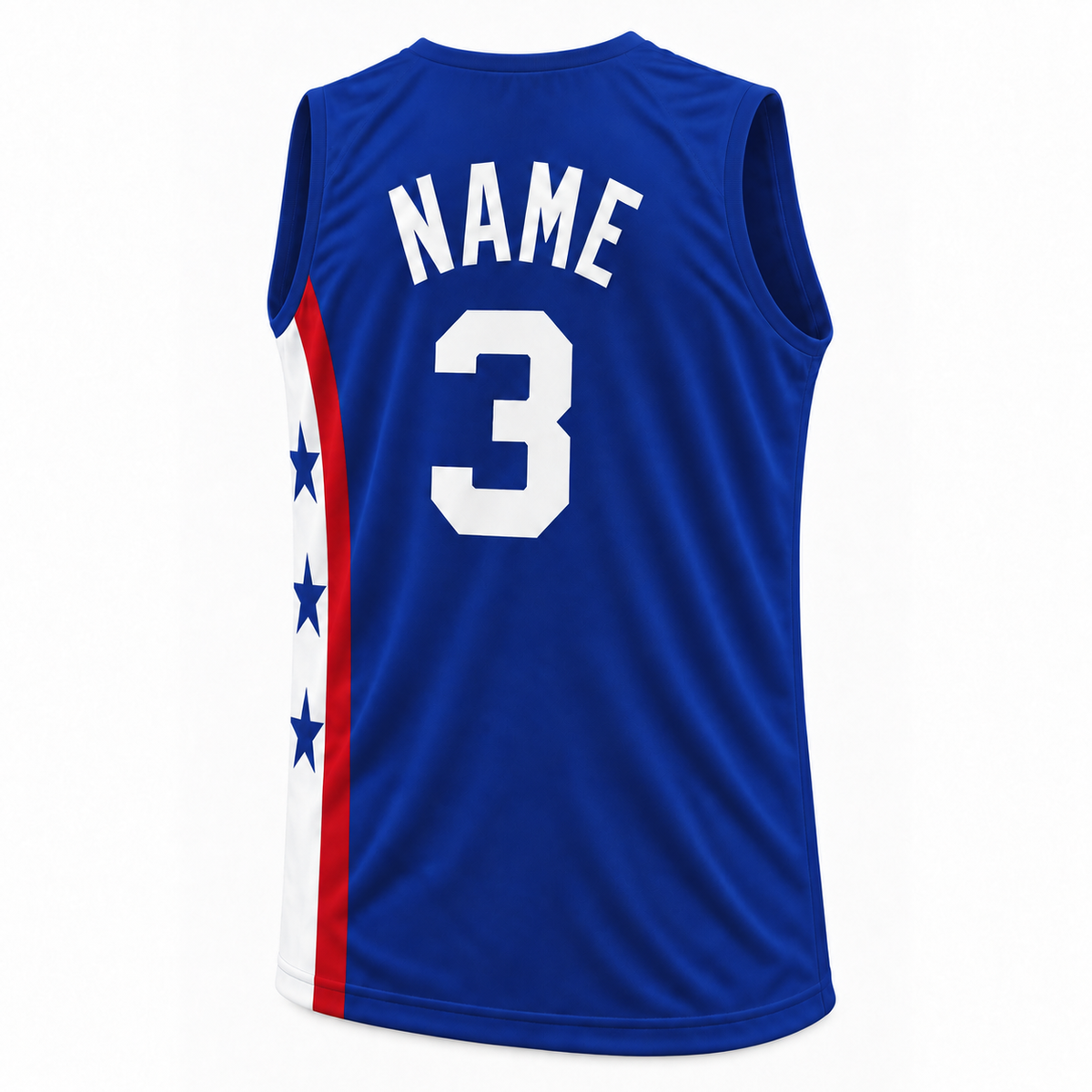 New York ABA Jersey — Blue, back, NAME and number 3.