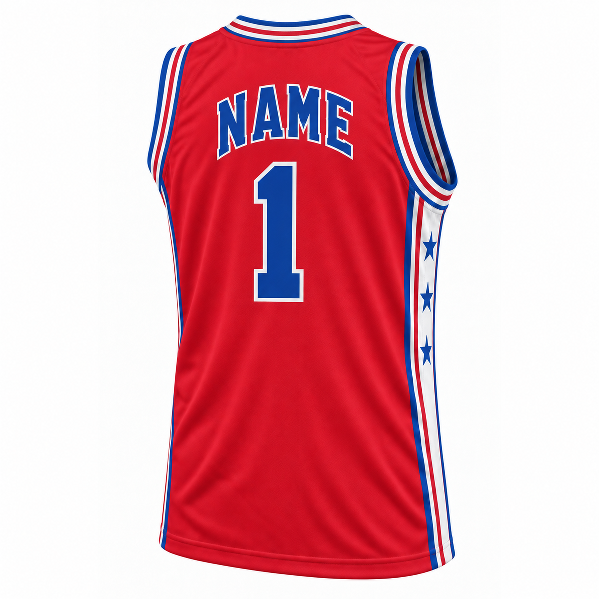 New York ABA Jersey — Red, back, NAME and number 1.