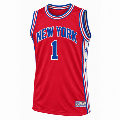 New York ABA Jersey — Red, front, NEW YORK and number 1.