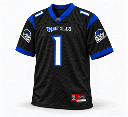 2001 New York/New Jersey Hitmen XFL Jersey – black front custom number 1 mockup