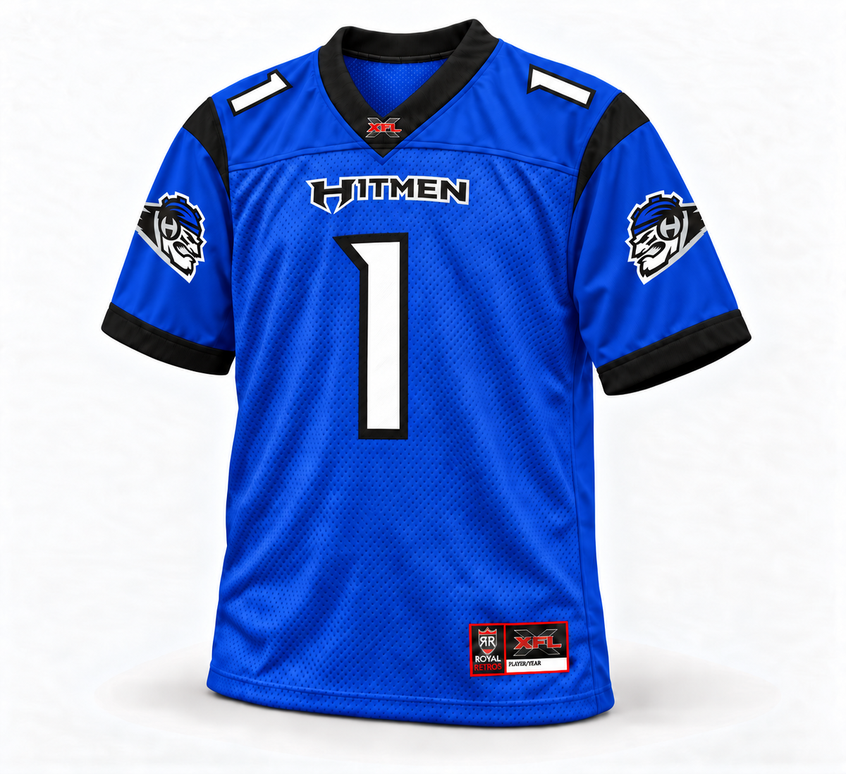 2001 New York/New Jersey Hitmen Remix Jersey – blue front custom number 1 mockup