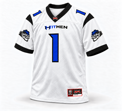 2001 New York/New Jersey Hitmen XFL Jersey – white front custom number 1 mockup