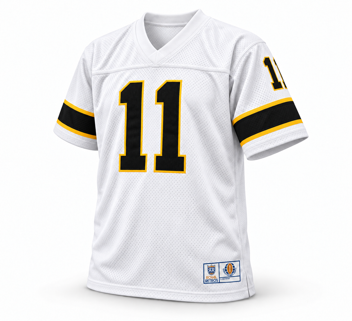 New York Stars WFL Jersey white front, black number 11, Royal Retros