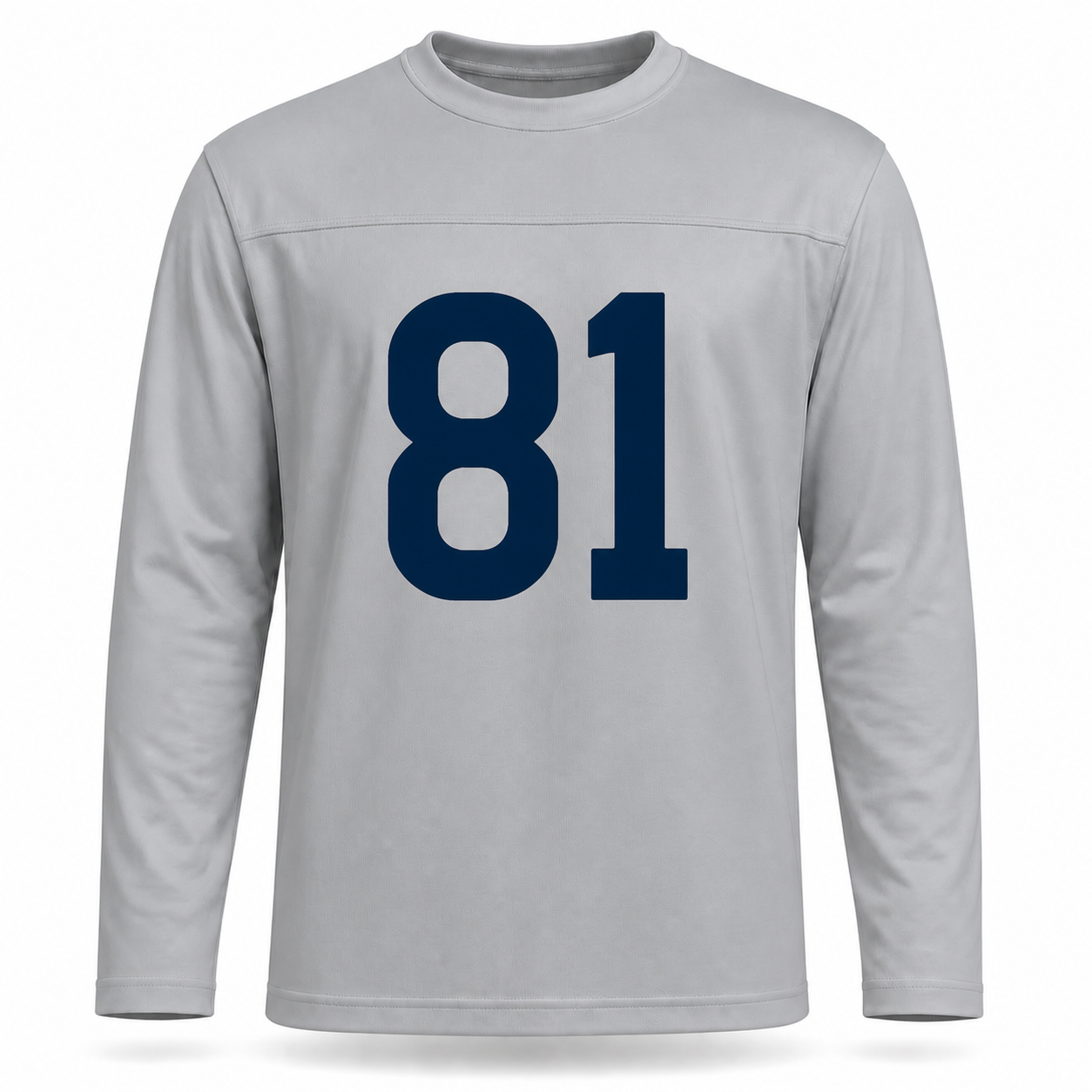 New York Yankees AAFC Football Jersey. Gray long sleeve, no sleeve striping. Navy #81 large on the chest.