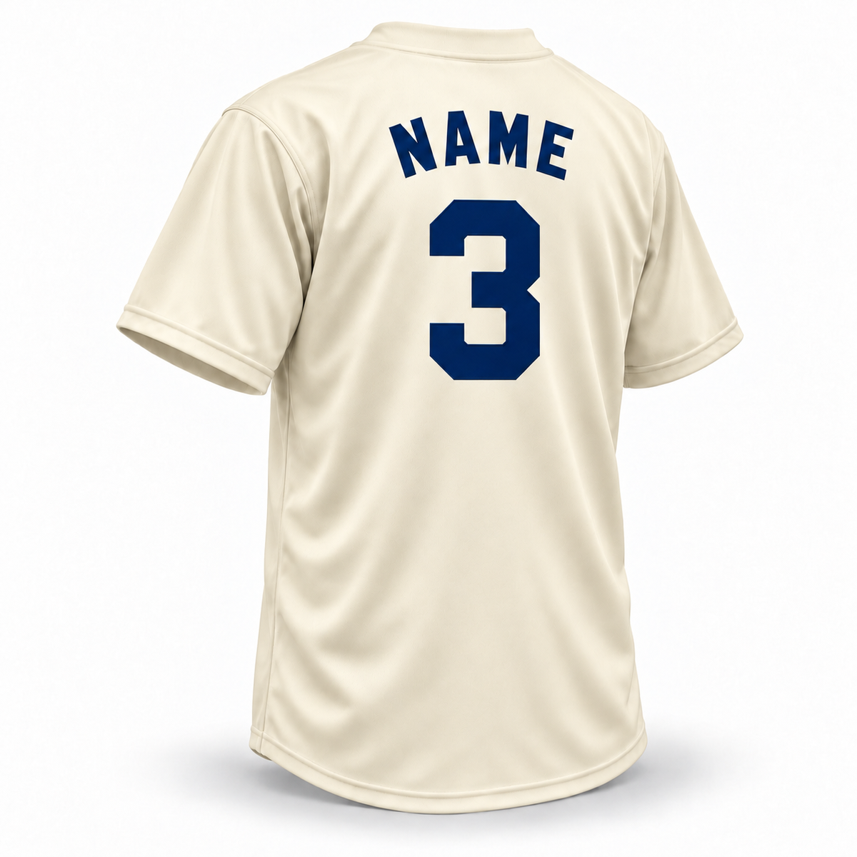Newark Eagles cream jersey back with navy block NAME and number 3 — Royal Retros