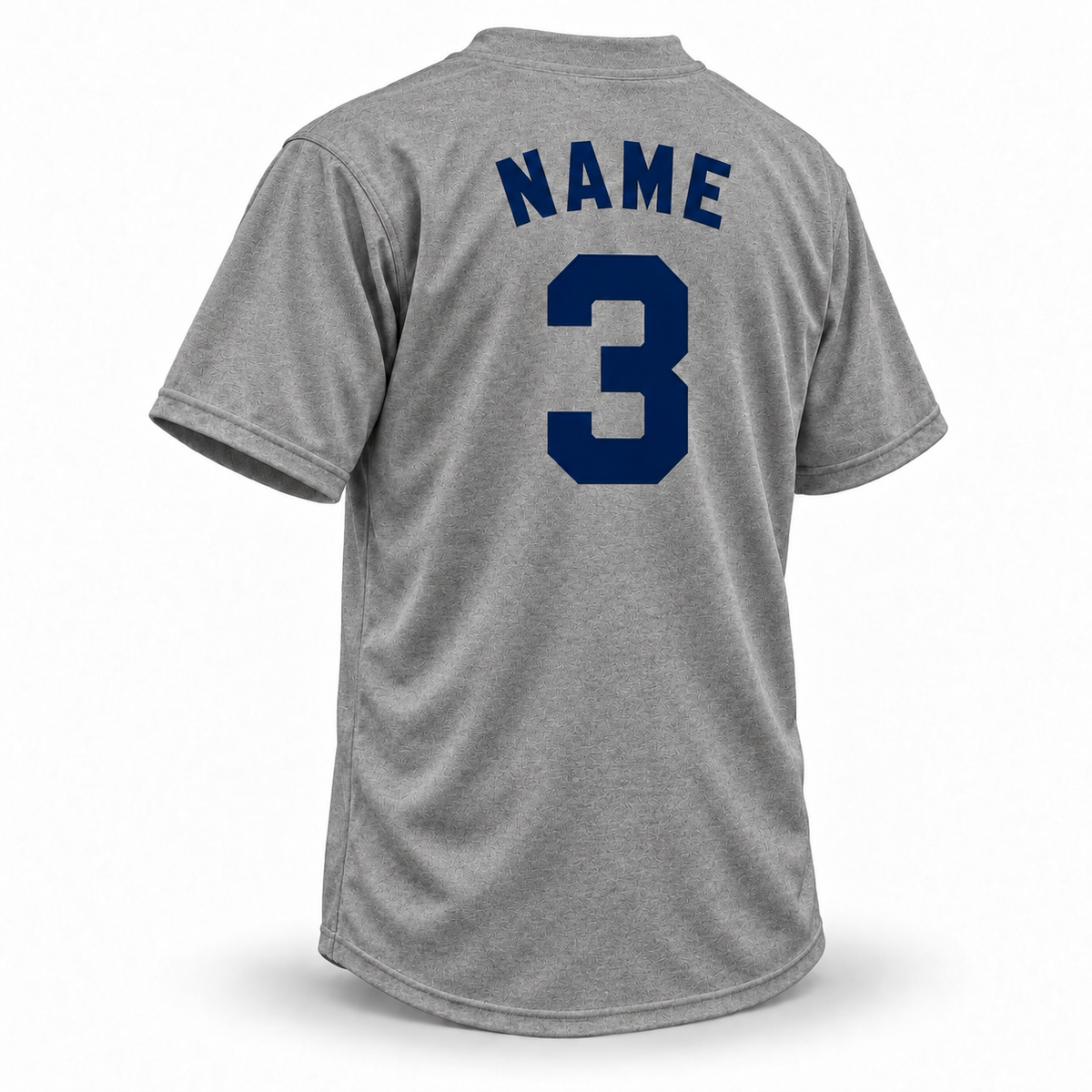 Newark Eagles gray wool Eagles script jersey back with navy block NAME and number 3 — Royal Retros