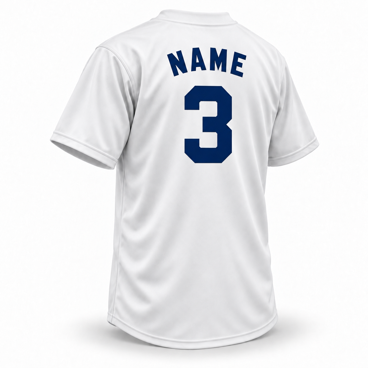 Newark Eagles white jersey back with navy block NAME and number 3 — Royal Retros