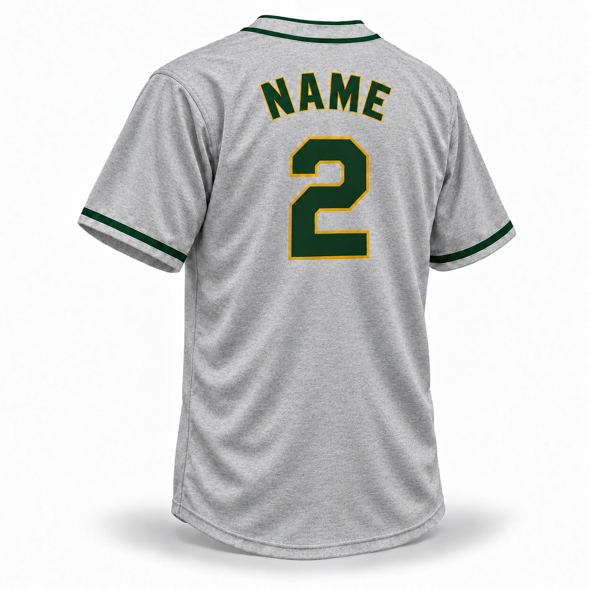 Oakland Larks NLB Jersey gray wool back, forest green NAME and number 2 with gold outline