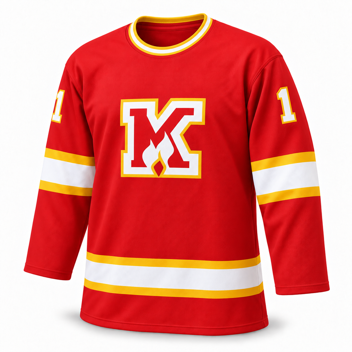 1975 Omaha Knights red jersey front mockup, number 1