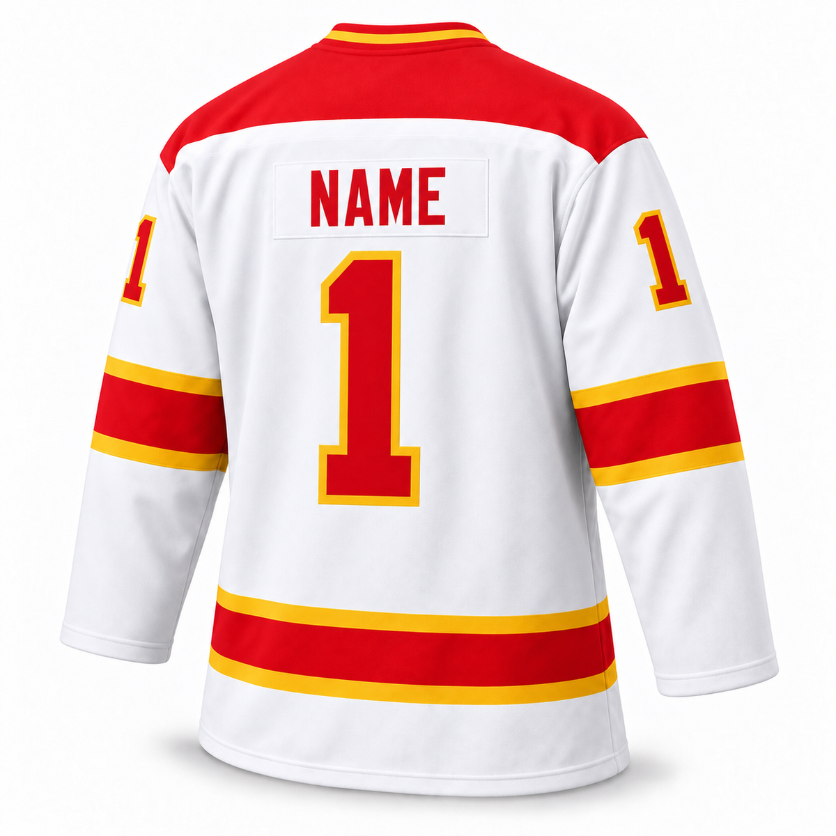 1975 Omaha Knights white jersey back mockup, number 1