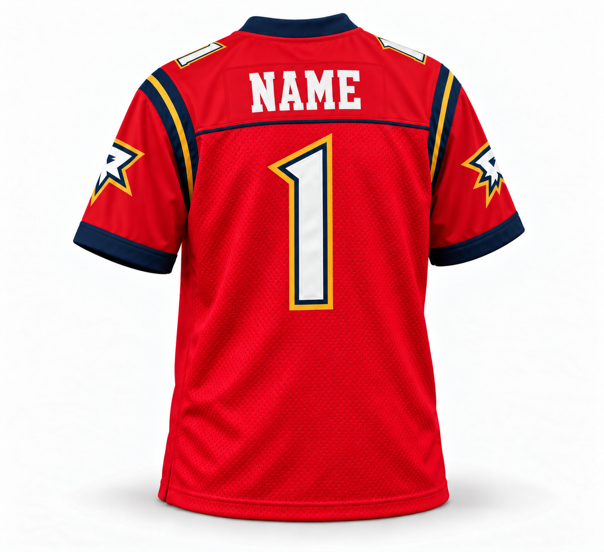 2001 Orlando Rage XFL jersey red back, custom number 1 mockup.