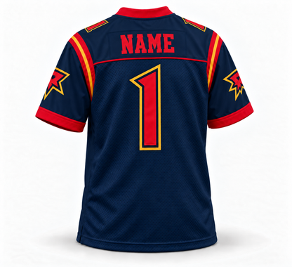 2001 Orlando Rage Remix Jersey – navy back custom number 1 mockup with red block name