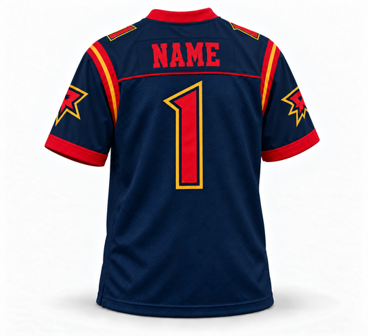 2001 Orlando Rage Remix Jersey – navy back custom number 1 mockup with red block name