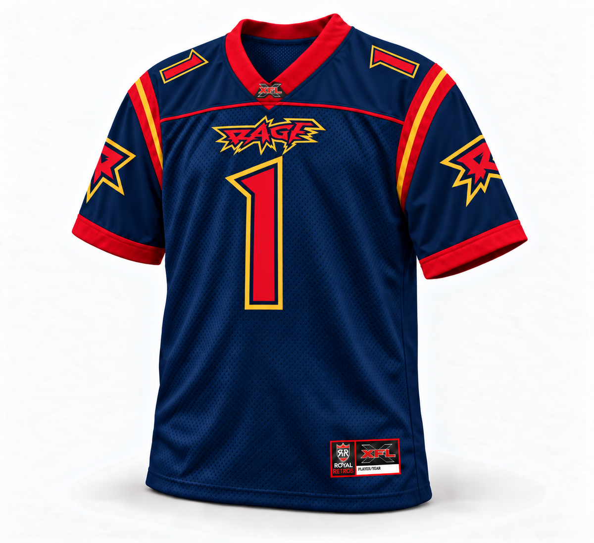 2001 Orlando Rage Remix Jersey – navy front custom number 1 mockup