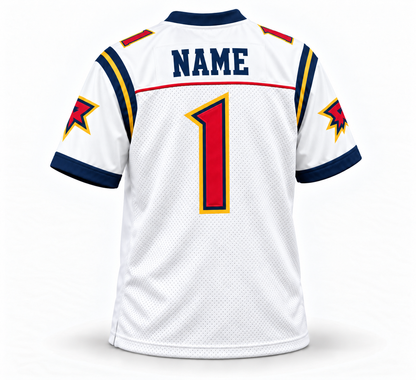 2001 Orlando Rage XFL jersey white back, custom number 1 mockup.