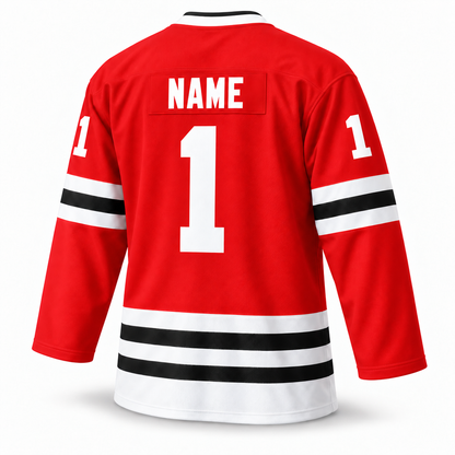 Owls Hockey Jersey — Red — Back — white NAME and number 1