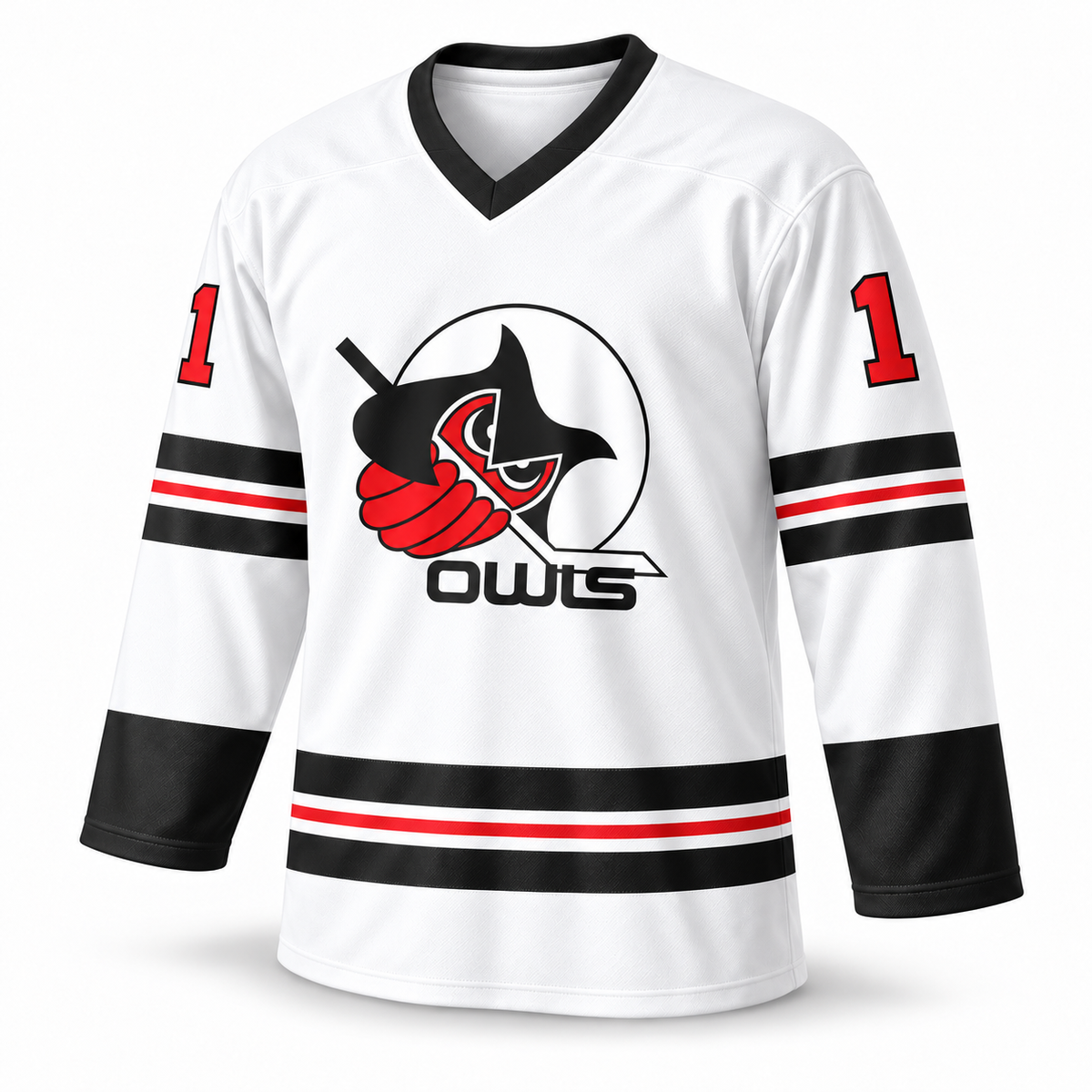 Owls Hockey Jersey — White — Front