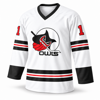 Owls Hockey Jersey — White — Front