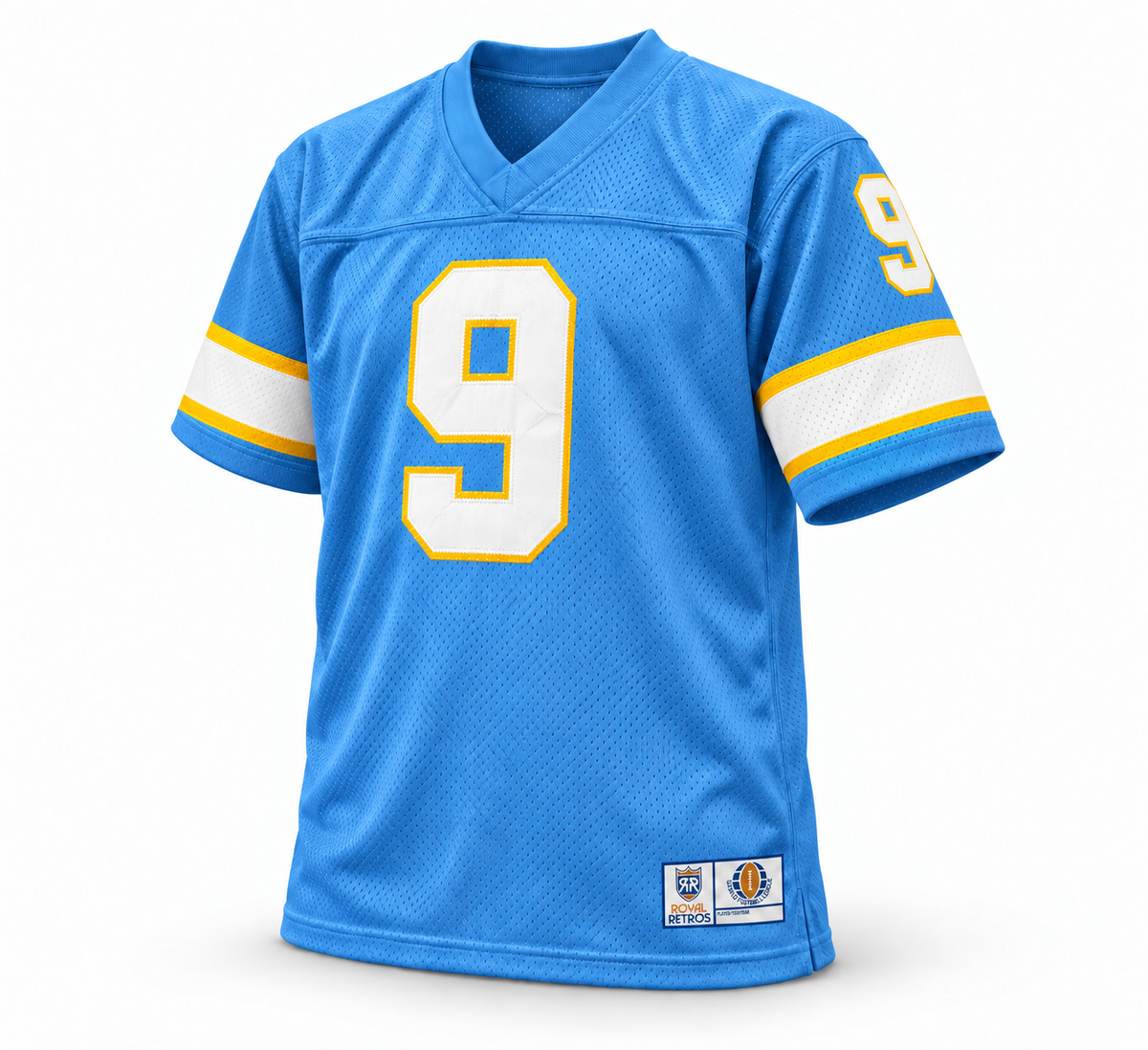 Philadelphia Bell WFL Jersey — powder blue front, white number 9 with athletic-yellow outline