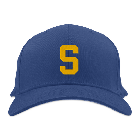 Seattle Pilots flex baseball cap. Royal blue. Large yellow S on panel. Royal Retros