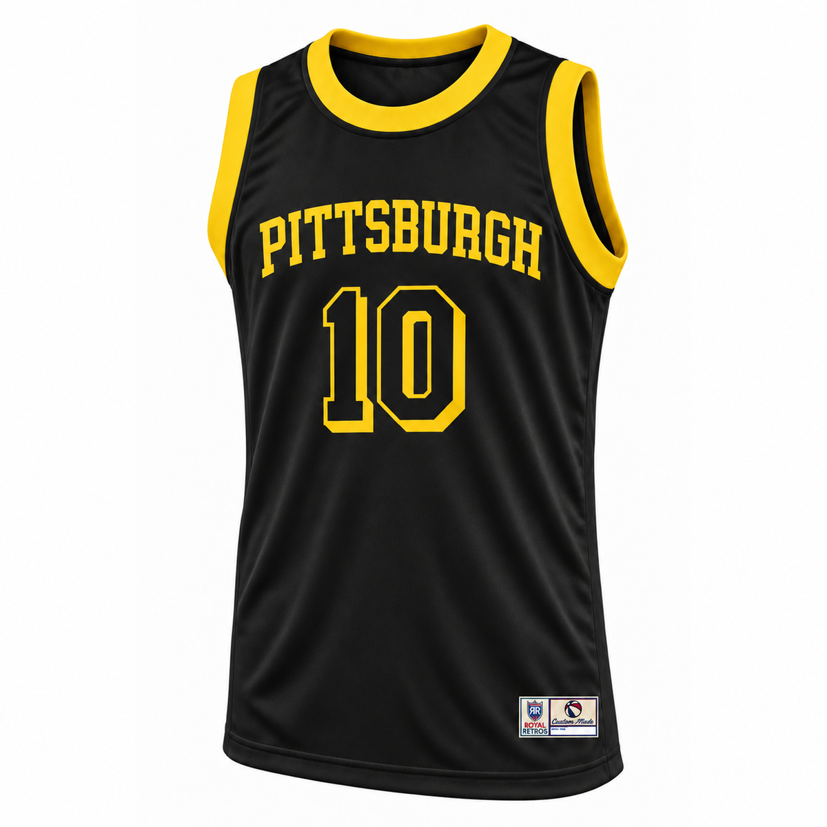 Pittsburgh Ironmen Jersey Black front mockup, number 10 with offset drop shadow.
