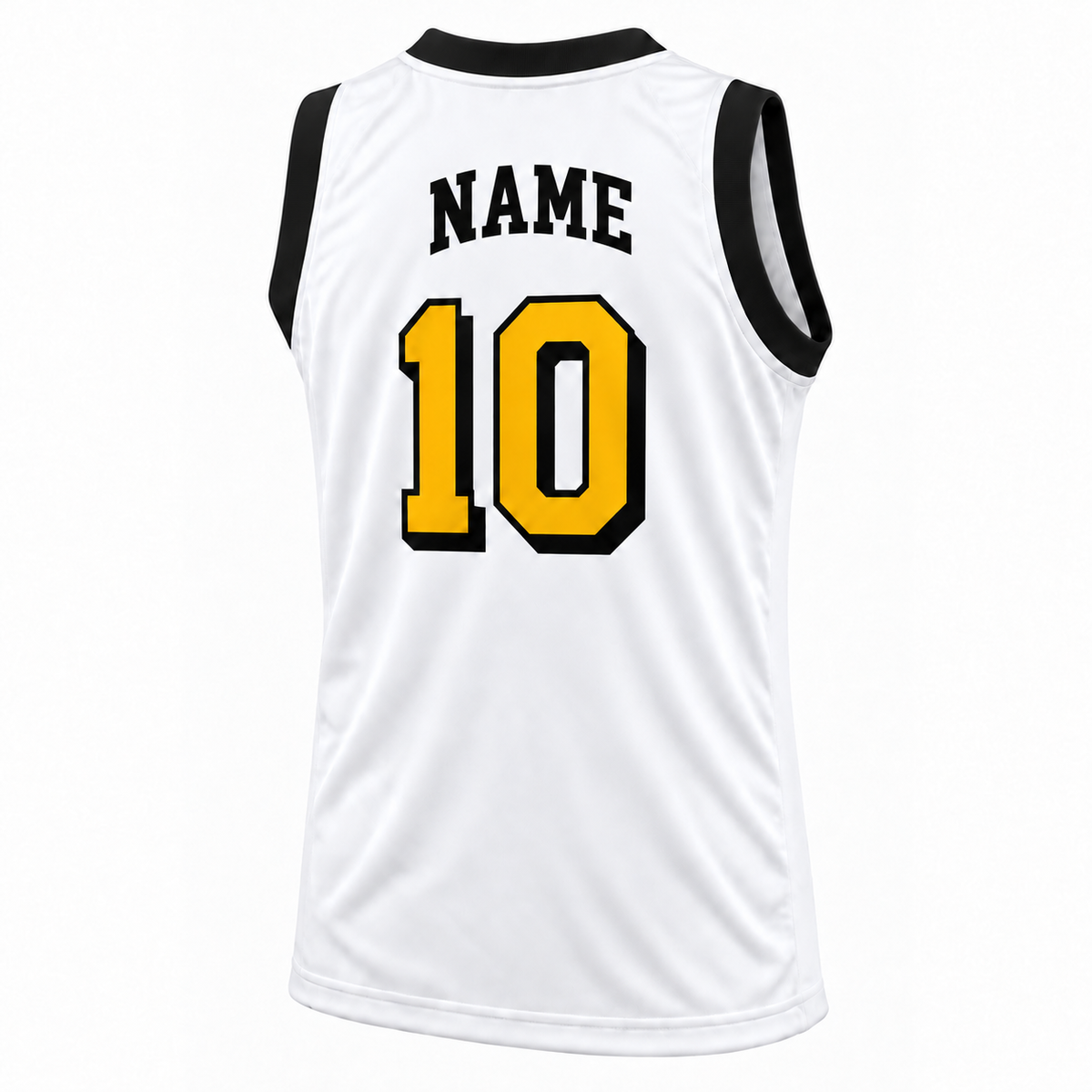 Pittsburgh Ironmen Jersey White back mockup, number 10 with offset drop shadow, NAME in solid block letters without outline.