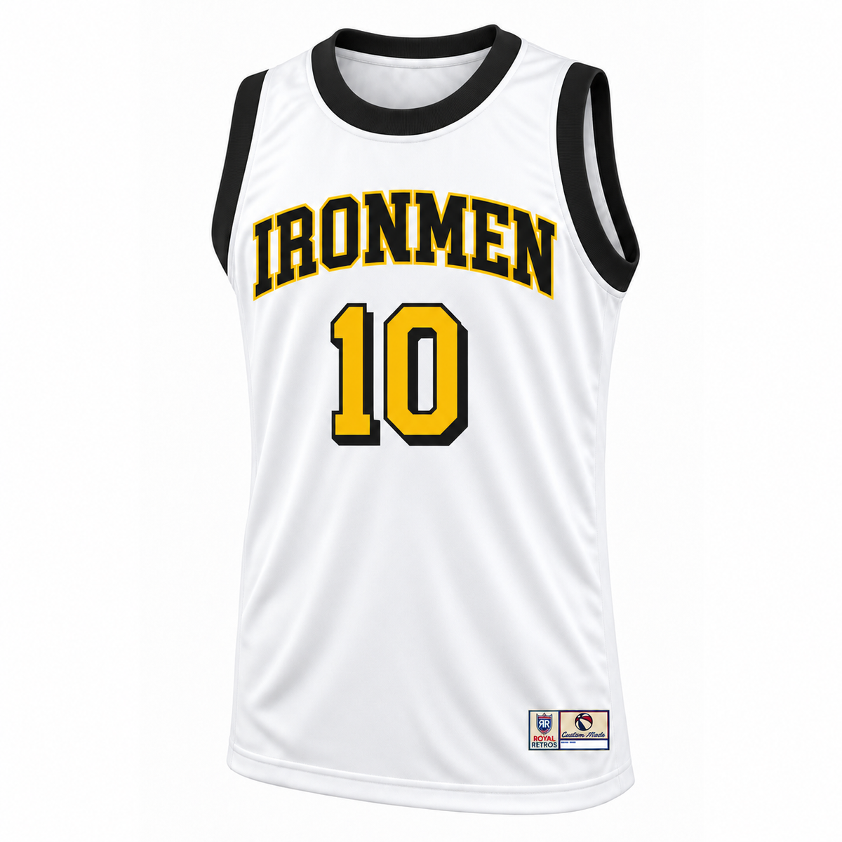 Pittsburgh Ironmen Jersey White front mockup, number 10 with offset drop shadow.