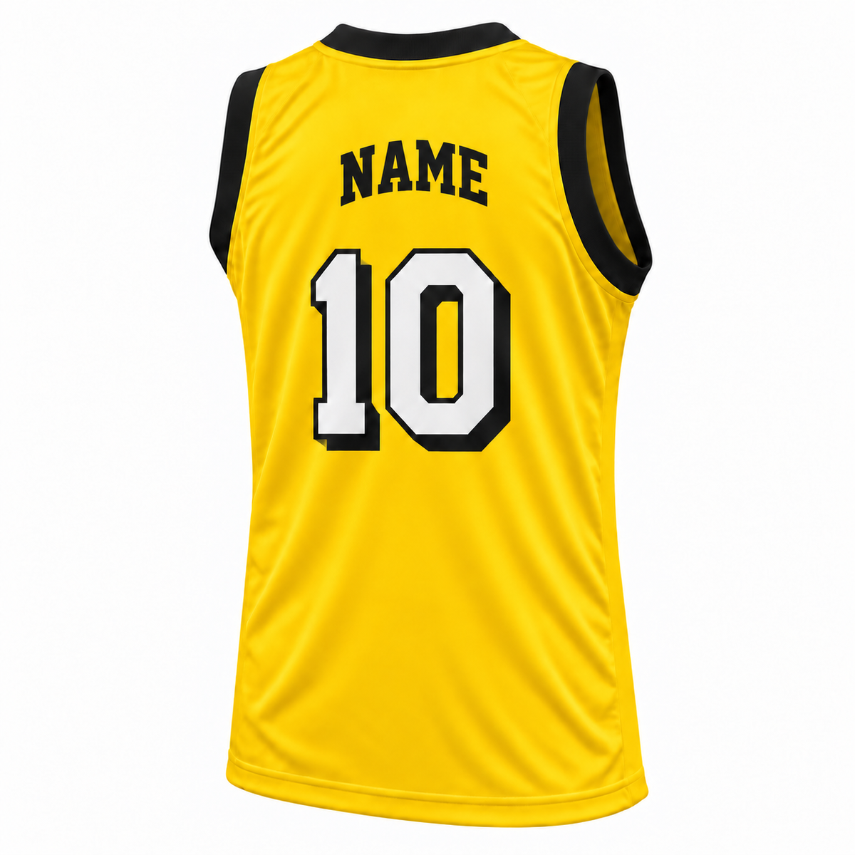 Pittsburgh Ironmen Jersey Yellow back mockup, number 10 with offset drop shadow, NAME in solid block letters without outline.