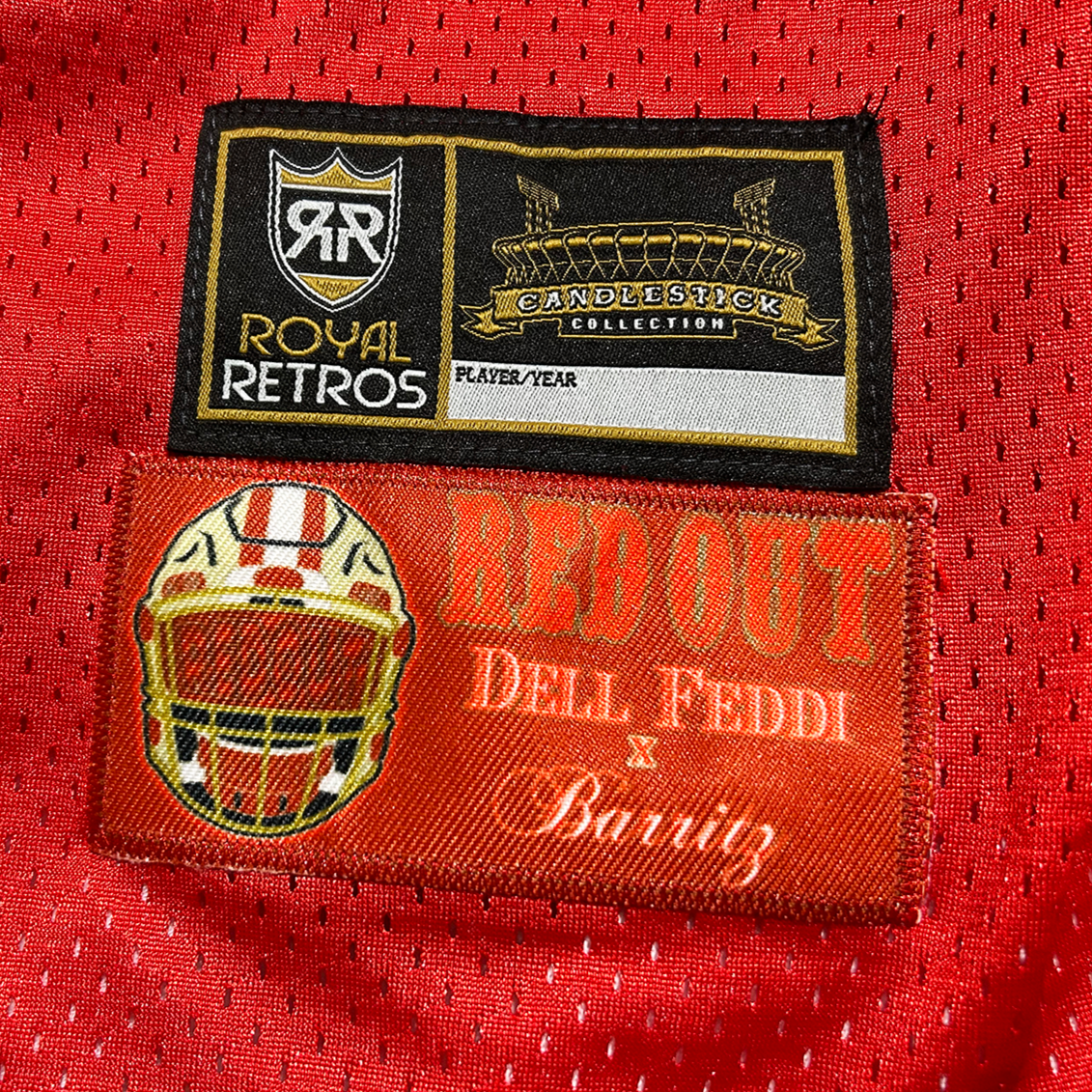 Dell Feddi and Barritz Red Out Jersey xlose-up tags Royal Retros