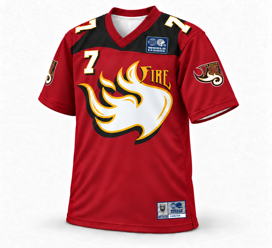 1995 Rhein Fire custom WLAF jersey — maroon front, number 7
