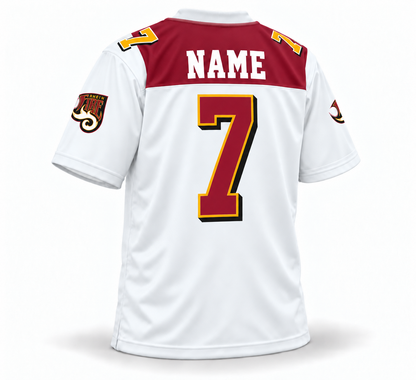 1995 Rhein Fire custom WLAF jersey — white back, NAME and number 7
