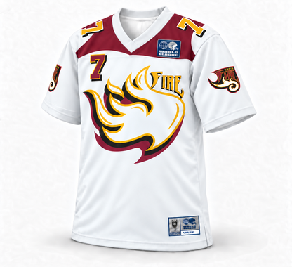 1995 Rhein Fire custom WLAF jersey — white front, number 7