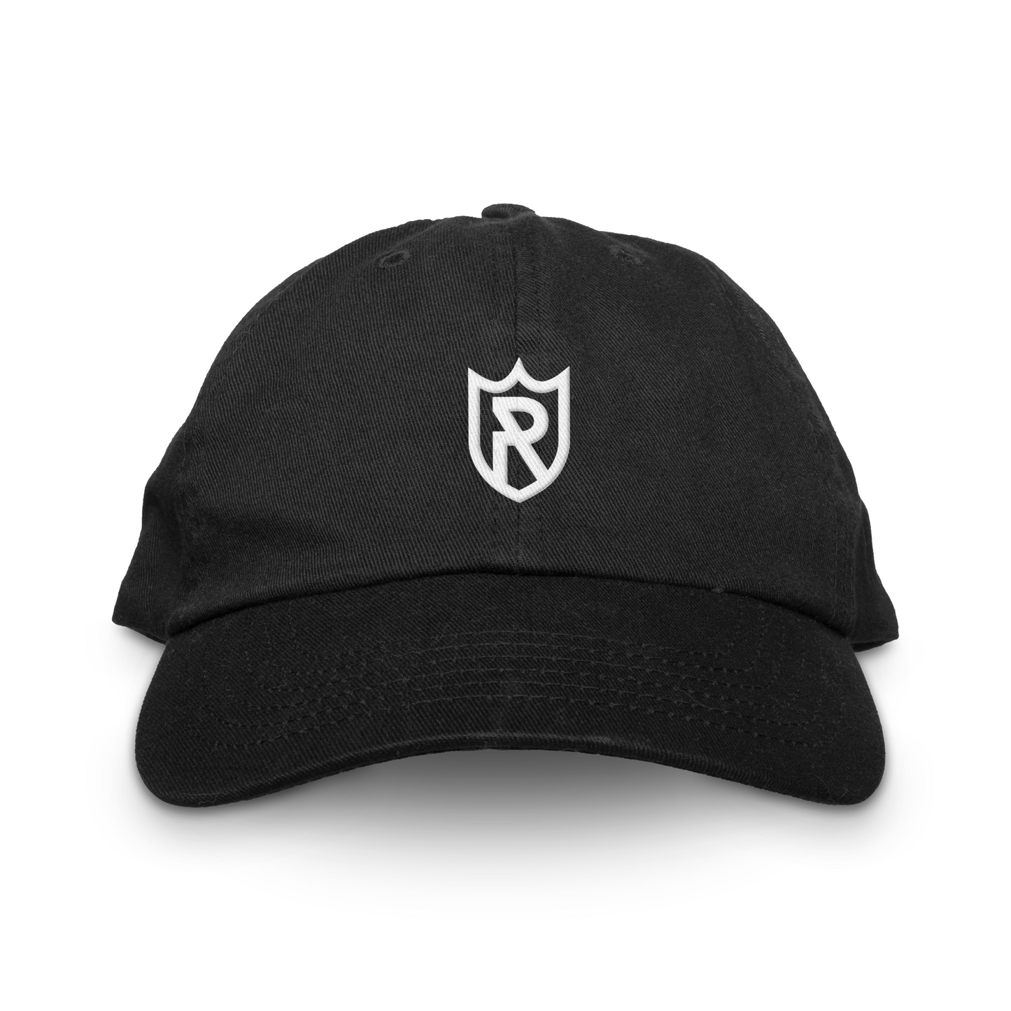 Royal Retros Unstructured Hat - Black / Adjustable - Hats. White shield outline with stylized R inside. Royal Retros