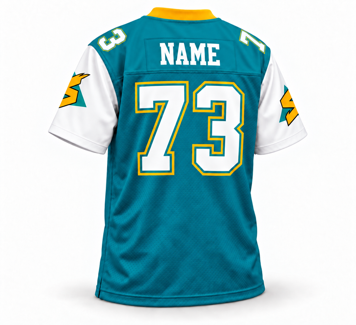 Sacramento Surge WLAF aqua jersey back, NAME and number 73