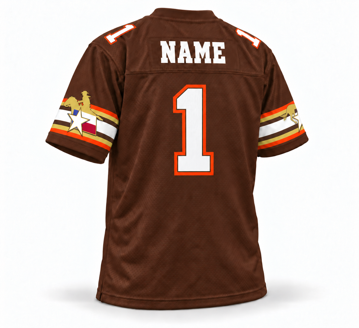 San Antonio Riders brown WLAF jersey, NAME and number 1, back view