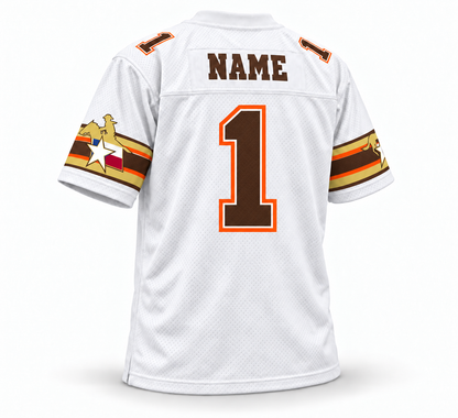 San Antonio Riders white WLAF jersey, NAME and number 1, back view