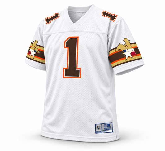 San Antonio Riders white WLAF jersey, number 1, front view