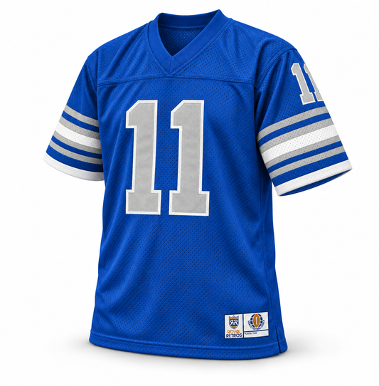 San Antonio Wings WFL jersey, royal blue with gray number 11 and white trim, front view