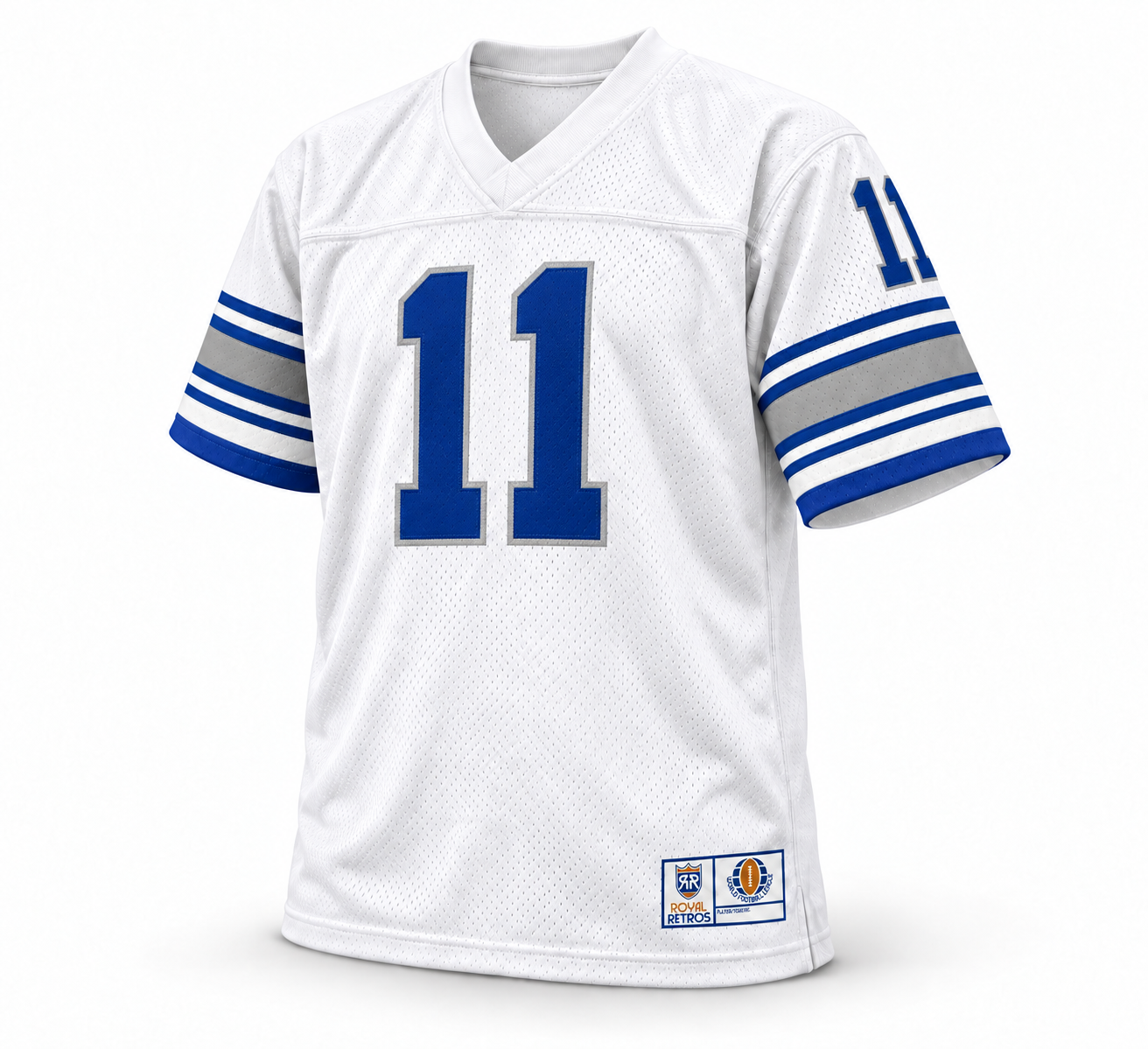 San Antonio Wings WFL jersey, white with royal blue number 11 and gray trim, front view