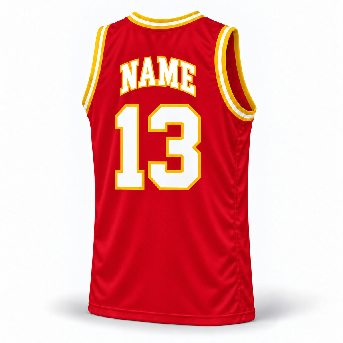 1974–75 San Diego Conquistadors ABA basketball jersey, red back with white NAME lettering, yellow outline, and number 13.