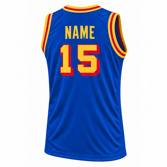 San Francisco Basketball Jersey — blue, back mockup, number 15, NAME above number with no outline.